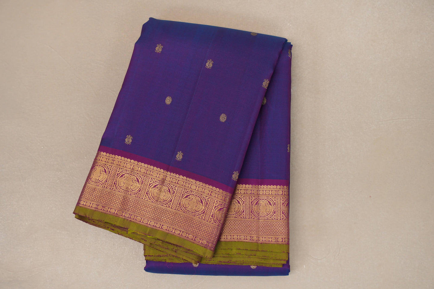 Dual Tone of Violet and Blue Vintage Kanjivaram Silk Saree by Shreenivas Silks