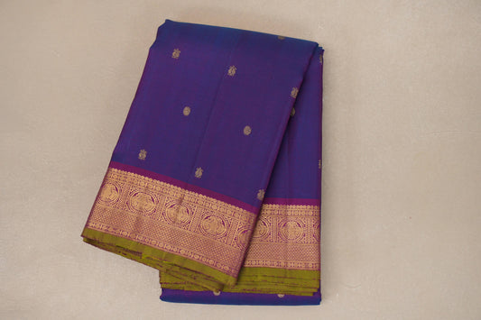 Dual Tone of Violet and Blue Vintage Kanjivaram Silk Saree by Shreenivas Silks