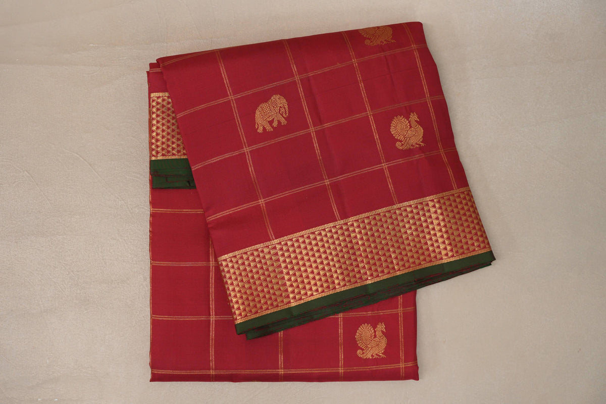 Deep Red with Deep Bottle Green Selvedge Ten Yards Silk Saree by Shreenivas Silks PSSR0110117