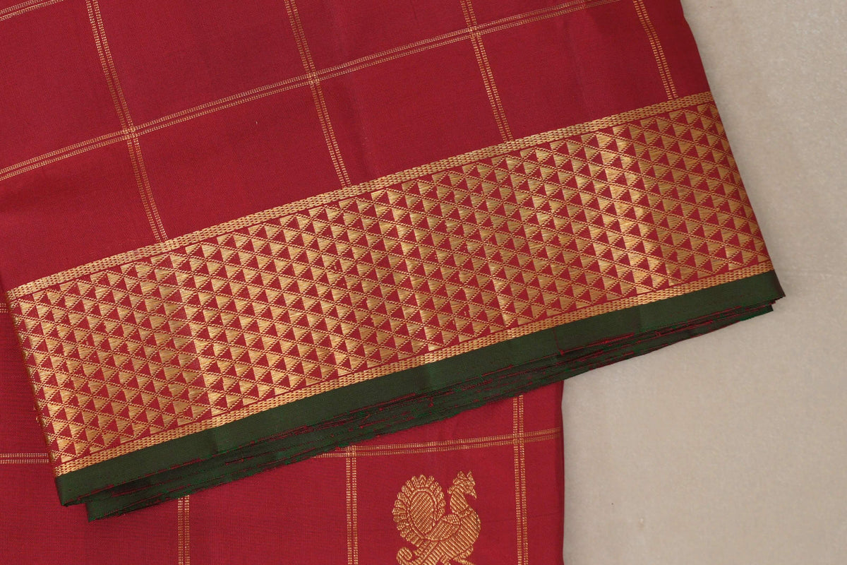 Deep Red with Deep Bottle Green Selvedge Ten Yards Silk Saree by Shreenivas Silks PSSR0110117