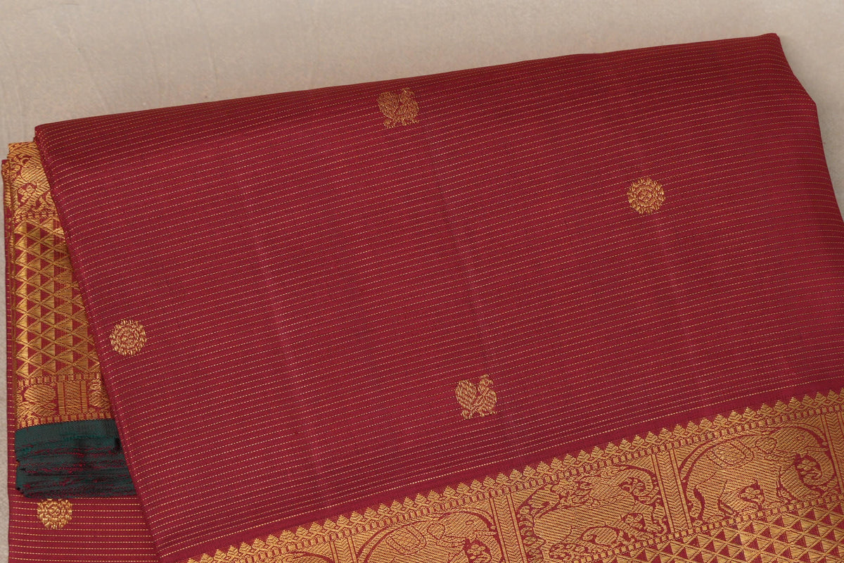 Deep Maroon with Dark Green Selvedge Ten Yards Silk Saree by Shreenivas Silks PSSR0110118