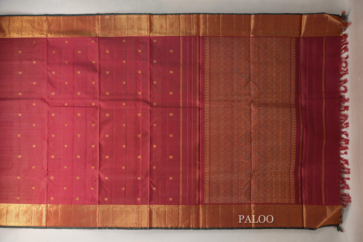 Deep Maroon with Dark Green Selvedge Ten Yards Silk Saree by Shreenivas Silks PSSR0110118