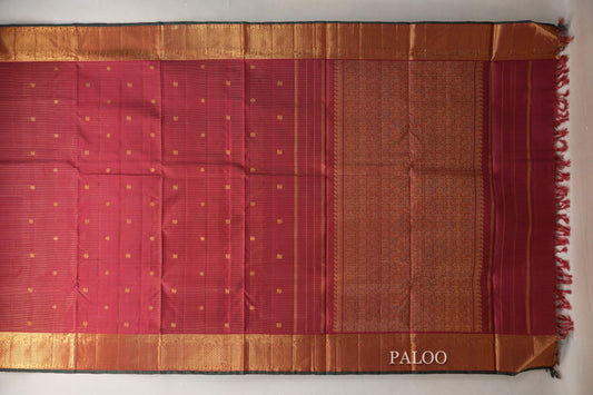Deep maroon Ten Yards Silk Saree paloo