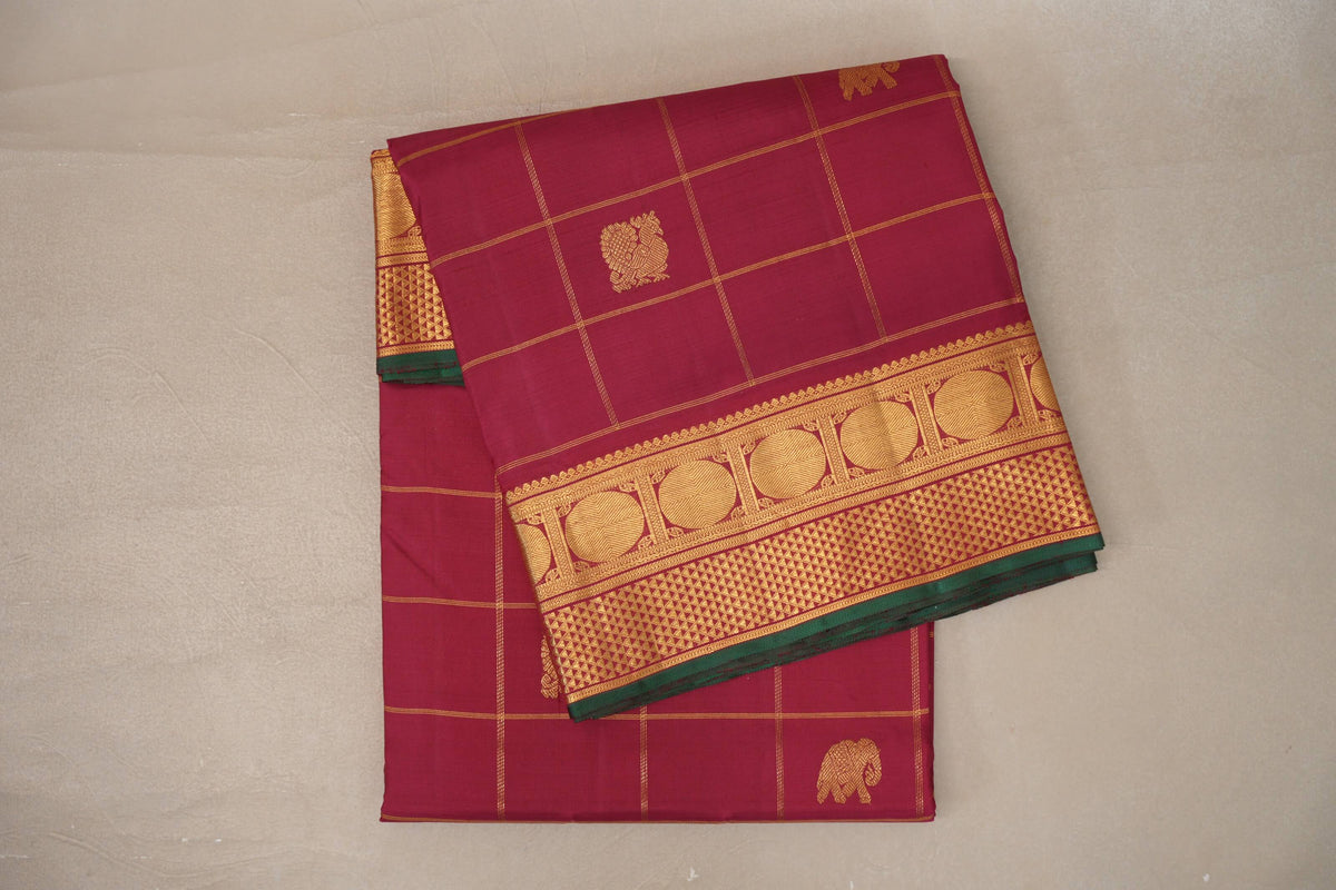 Reddish Pink with Dark Green Selvedge Ten Yards Silk Saree by Shreenivas Silks PSSR0110119