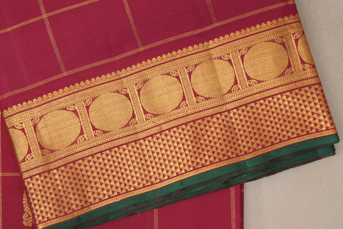 Reddish Pink with Dark Green Selvedge Ten Yards Silk Saree by Shreenivas Silks PSSR0110119