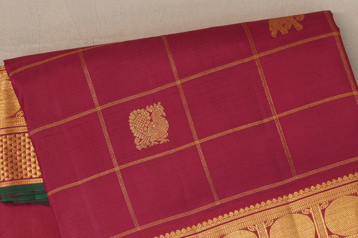 Reddish Pink with Dark Green Selvedge Ten Yards Silk Saree by Shreenivas Silks PSSR0110119