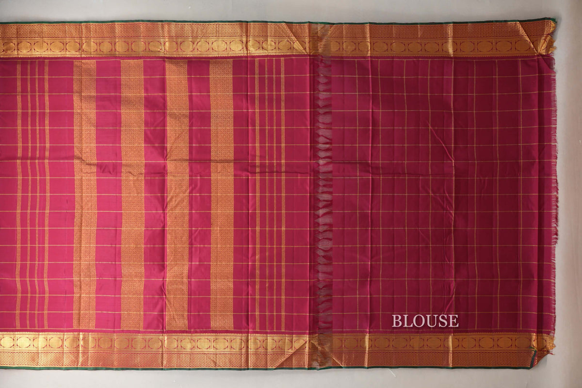 Reddish Pink with Dark Green Selvedge Ten Yards Silk Saree by Shreenivas Silks PSSR0110119