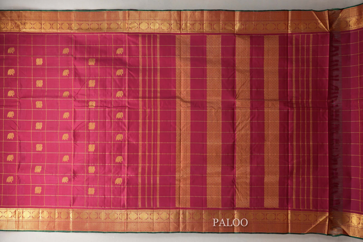 Reddish Pink with Dark Green Selvedge Ten Yards Silk Saree by Shreenivas Silks PSSR0110119
