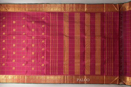  Reddish Pink Ten Yards Silk Saree paloo