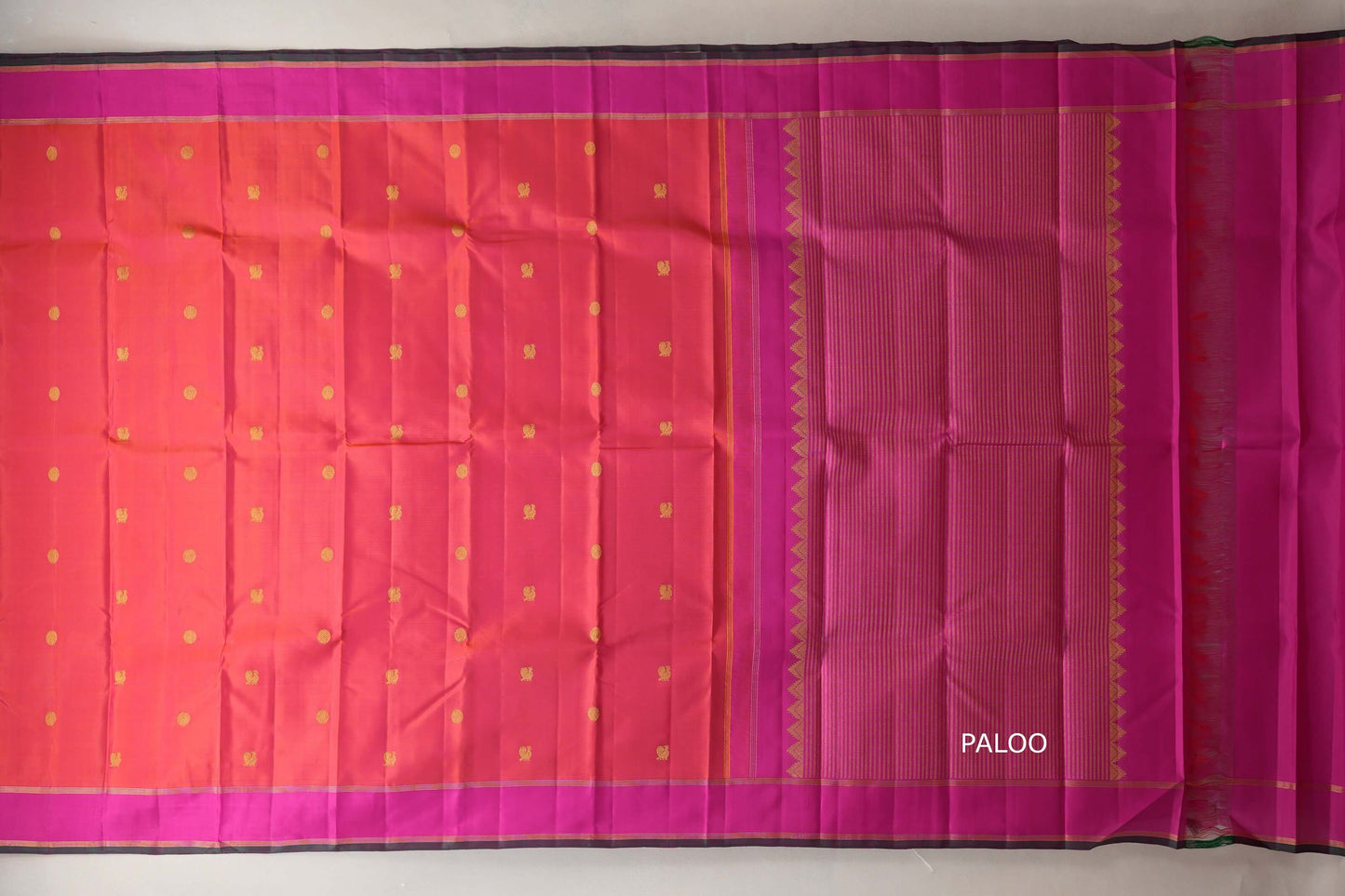 Orangish Pink Vintage Kanjivaram Silk Saree by Shreenivas Silks  paloo