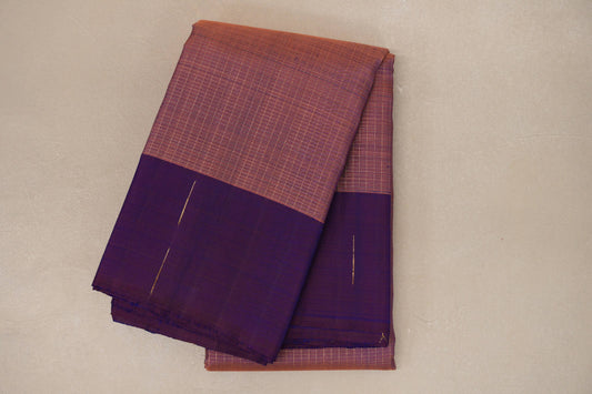 Onion Pink with Dual Tone of Plum and Blue border Vintage Kanjivaram Silk Saree by Shreenivas Silks PSSR018942