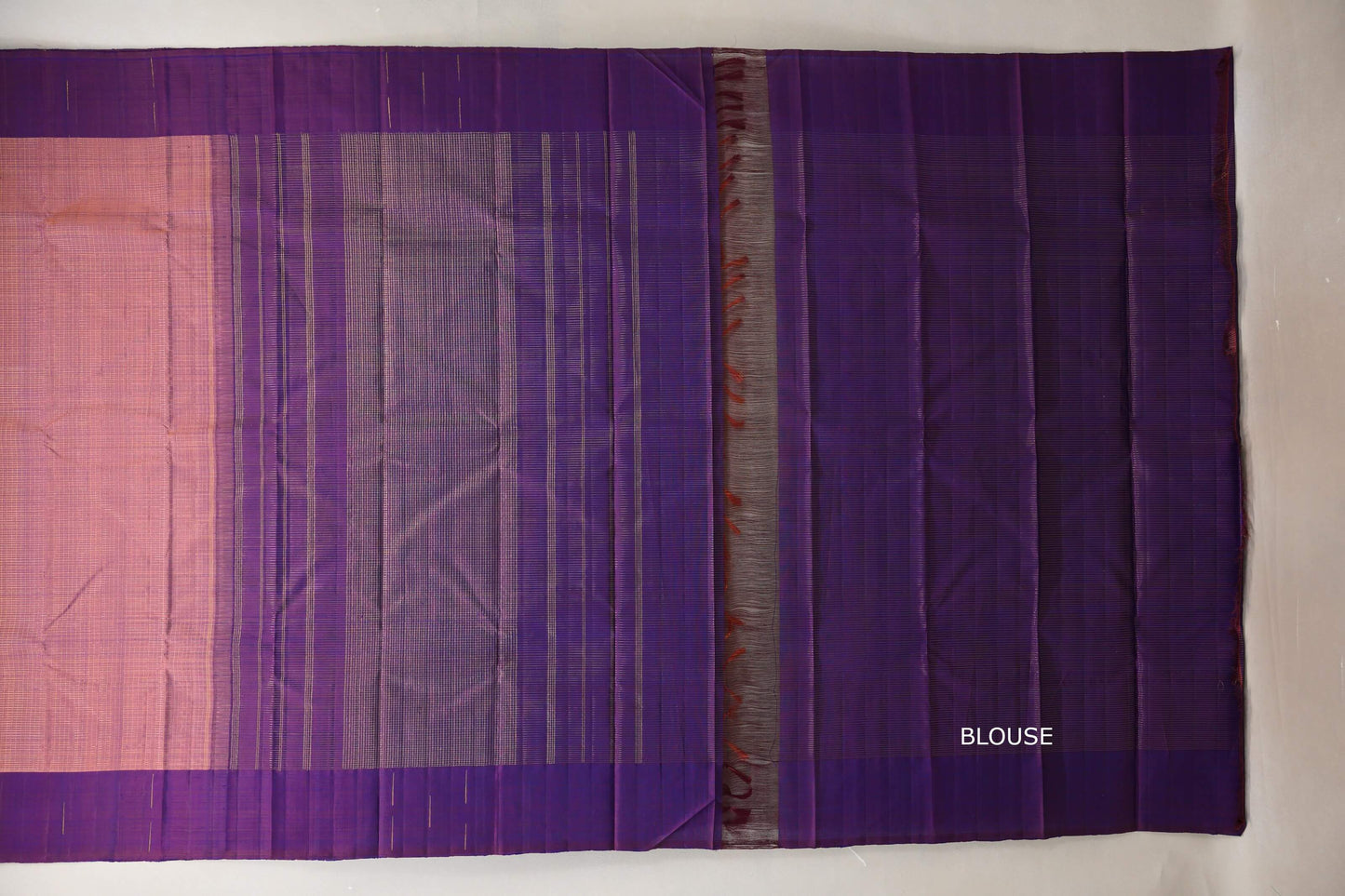 Onion Pink with Dual Tone of Plum and Blue border Vintage Kanjivaram Silk Saree by Shreenivas Silks PSSR018942