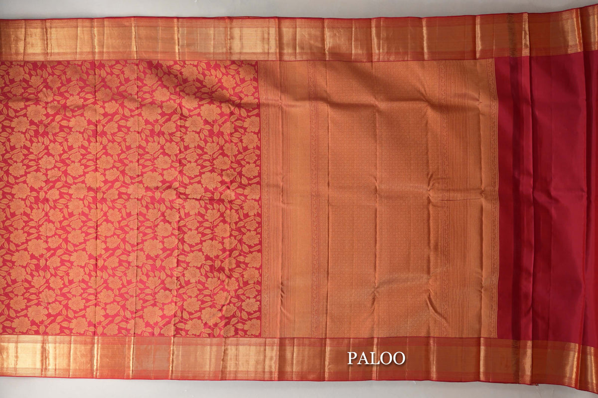 Chilli Red Kanjivaram Silk Saree paloo