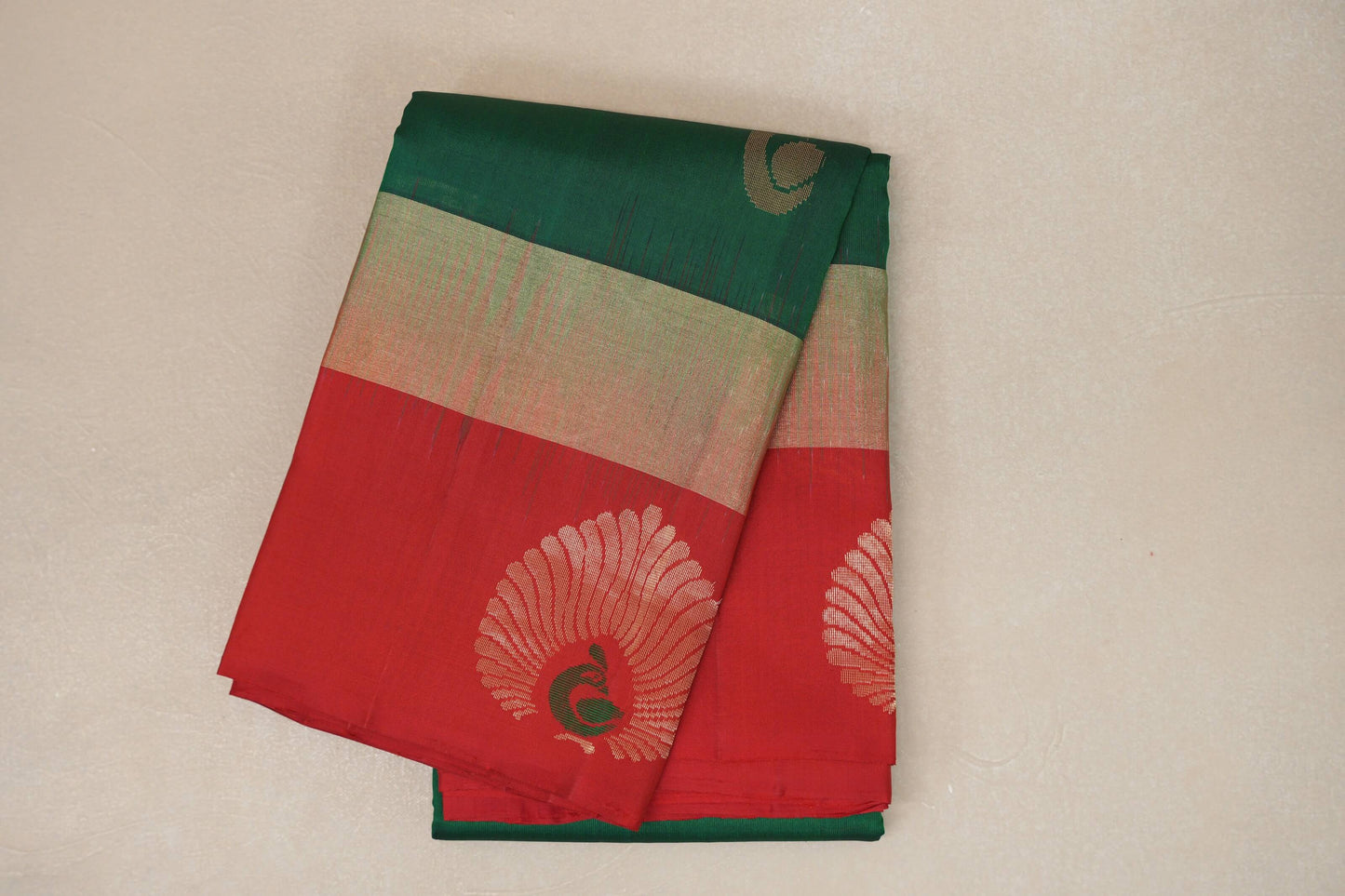 Emerald Green with red borders Light Weight Kanjivaram Silk Saree