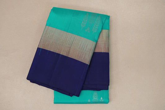 Turquoise blue with Deep Blue borders Light Weight Kanjivaram Silk Saree