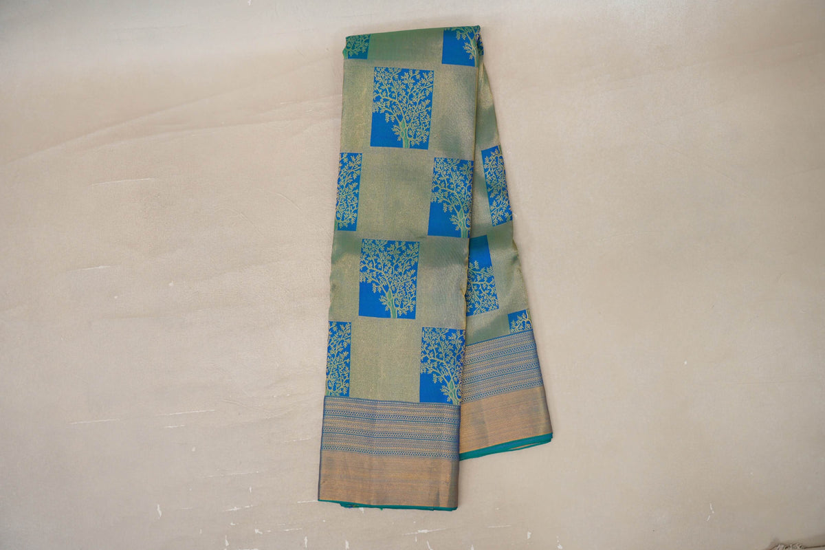 Online Peacock Blue Kanjivaram Silk Saree