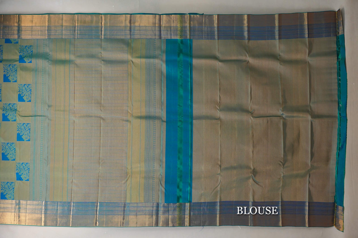 Peacock Blue Kanjivaram Silk Saree blouse