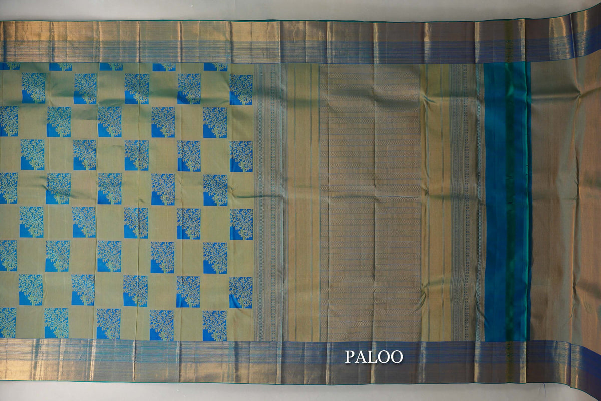 Peacock Blue Kanjivaram Silk Saree paloo