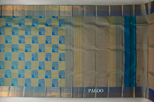 Peacock Blue Kanjivaram Silk Saree paloo