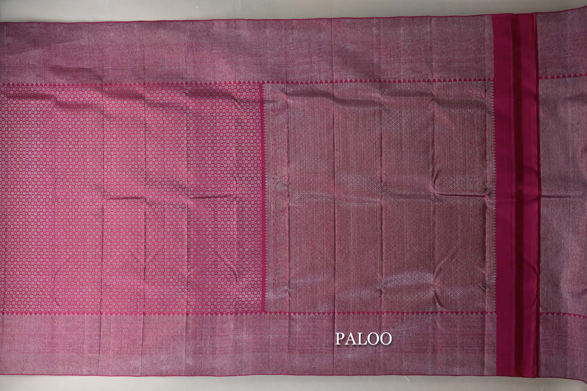 Deep Pink Kanjivaram Silk Saree paloo