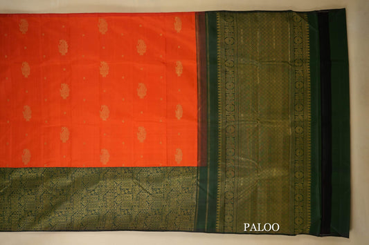 Orange Kanjivaram Silk Saree paloo
