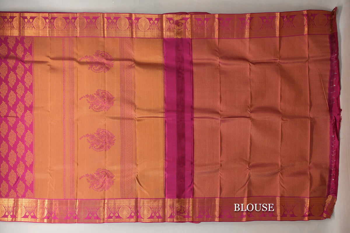 Deep Rani Pink Kanjivaram Silk Saree blouse