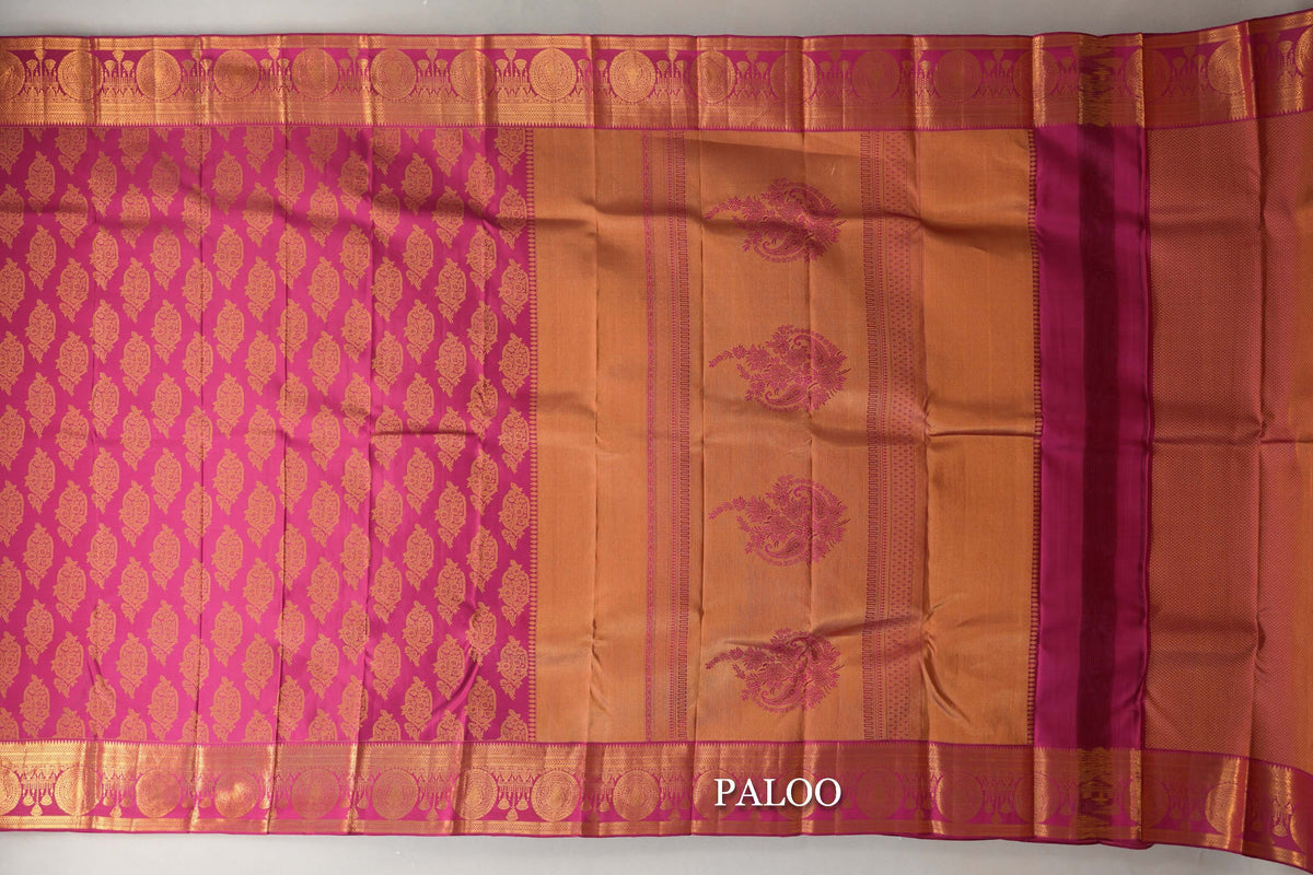 Deep Rani Pink Kanjivaram Silk Saree paloo