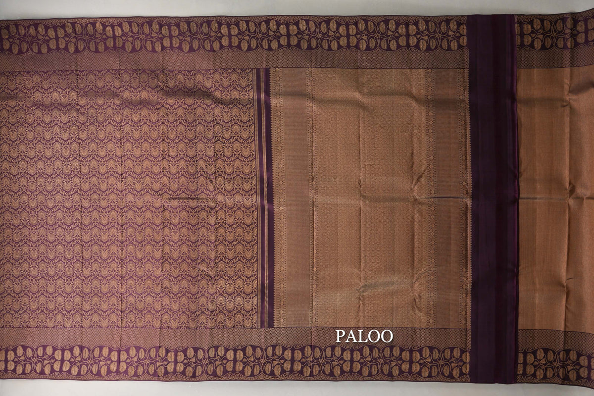 Deep Plum Kanjivaram Silk Saree paloo