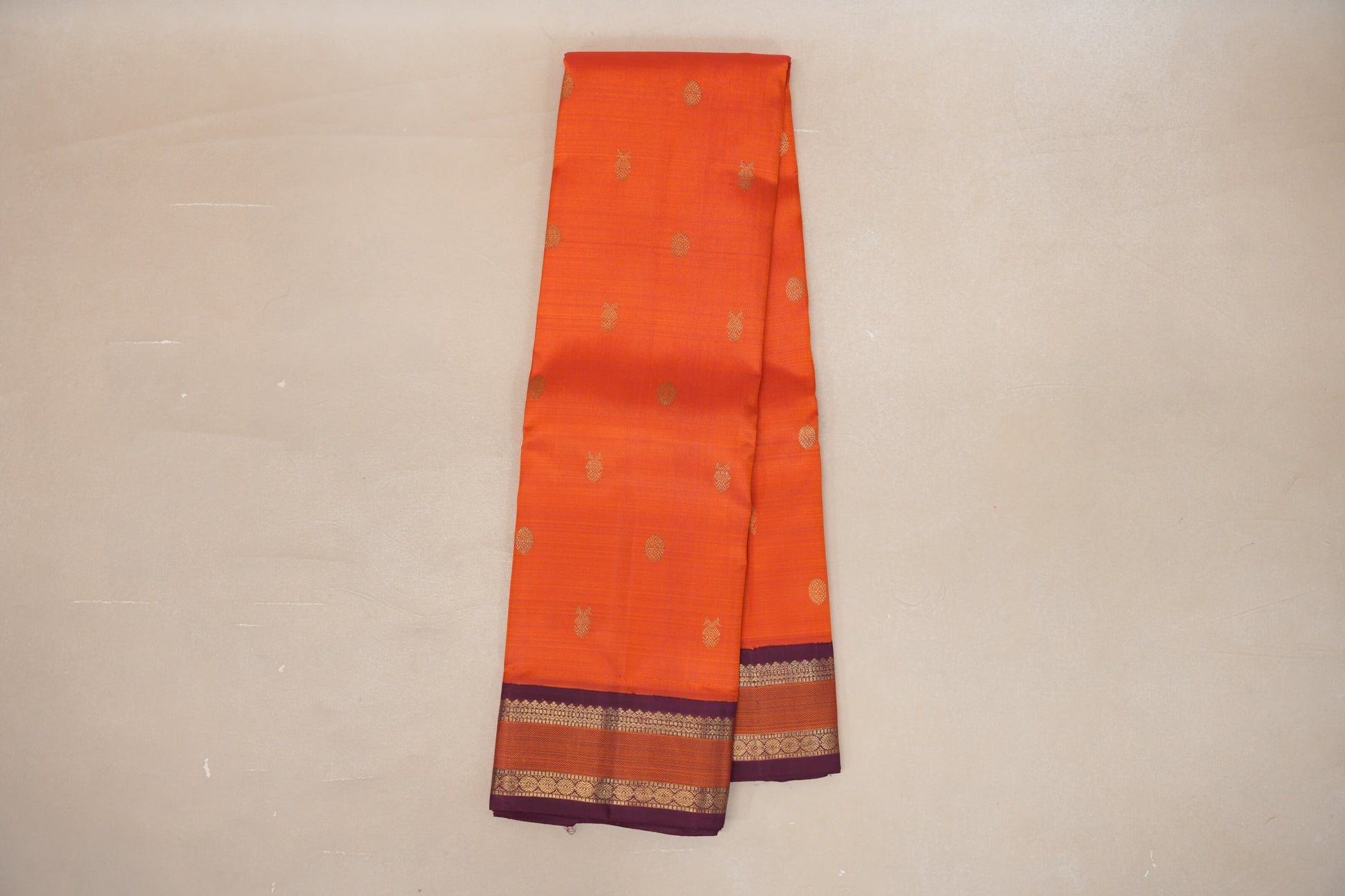 Orange with Deep Magenta Borders Heirloom Kanjivaram Silk Saree online