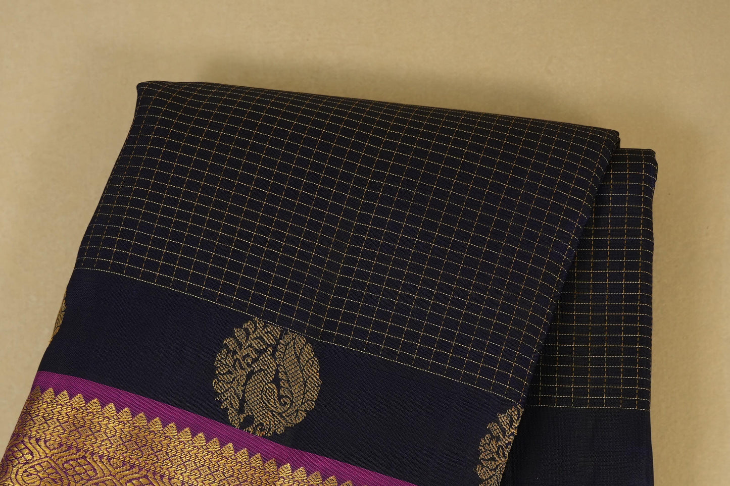 Dark Navy Blue Kanjivaram Silk Saree body