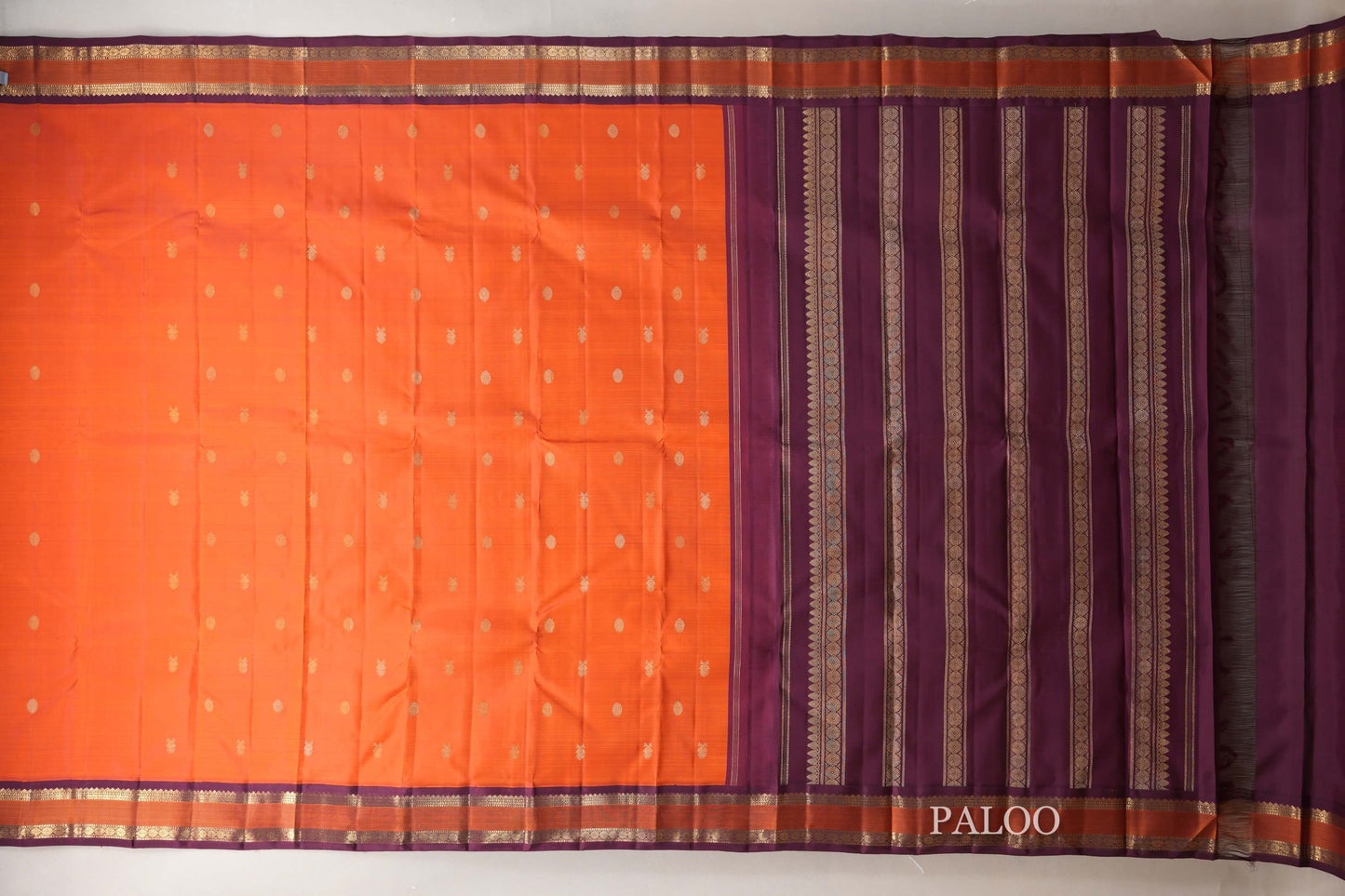 Orange with Deep Magenta Borders Heirloom Kanjivaram Silk Saree paloo