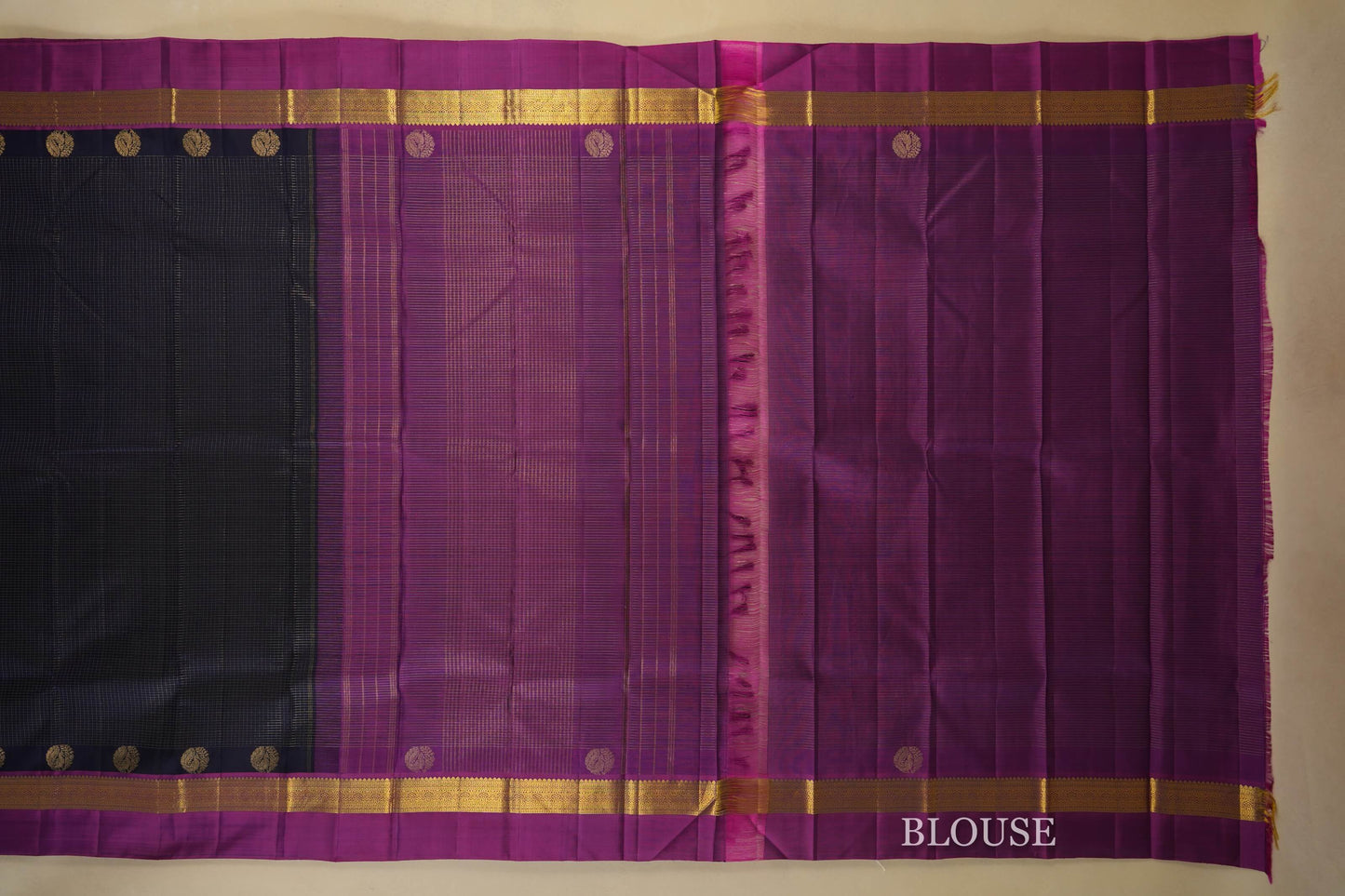 Dark Navy Blue Kanjivaram Silk Saree blouse