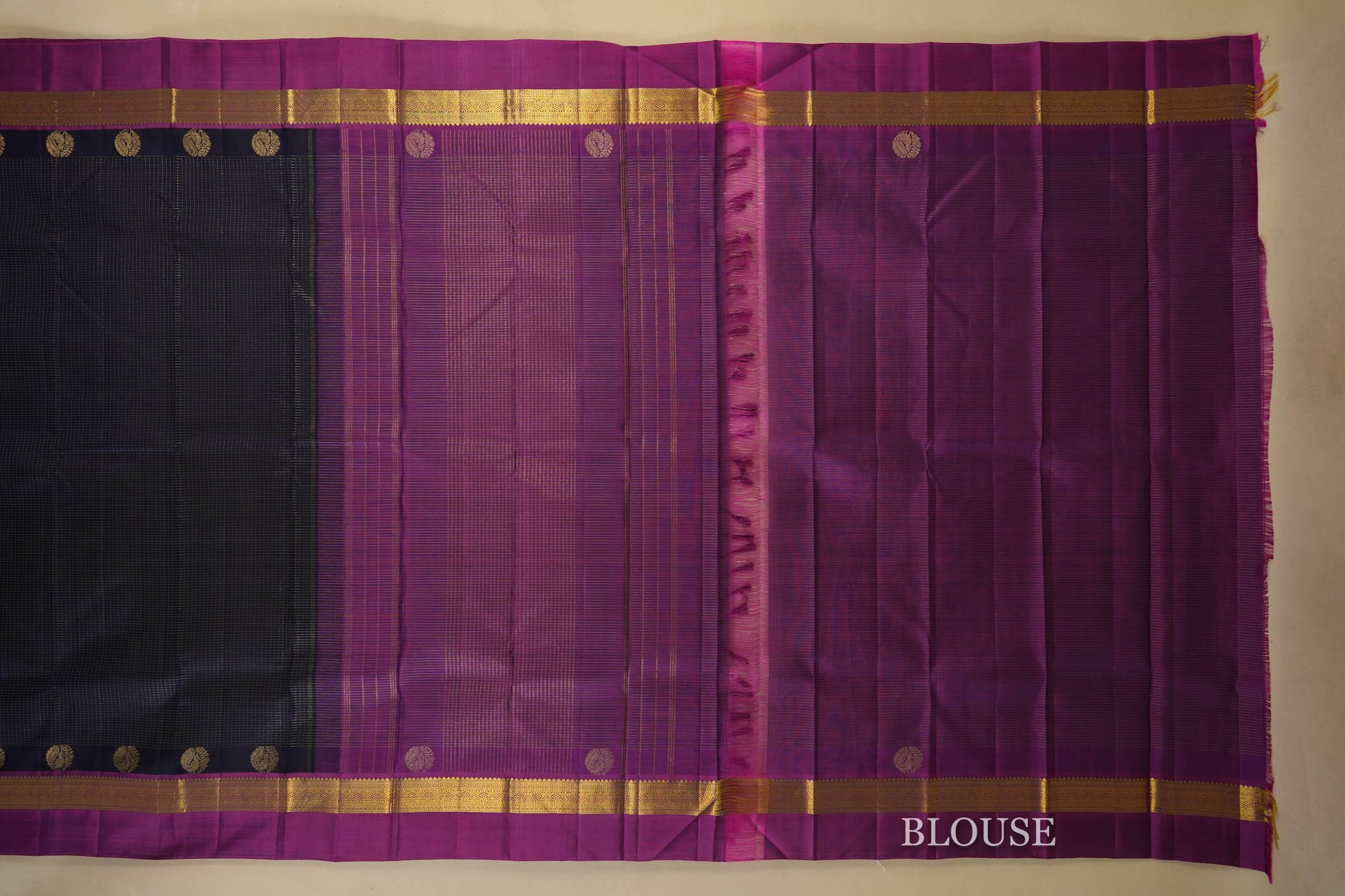 Dark Navy Blue Kanjivaram Silk Saree blouse