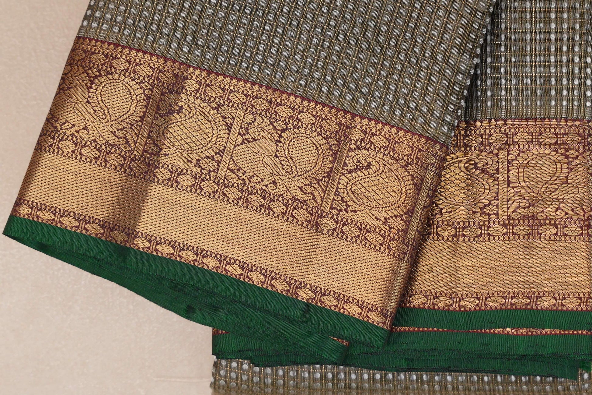 Sage Green Heirloom Kanjivaram Silk Saree  border zoom