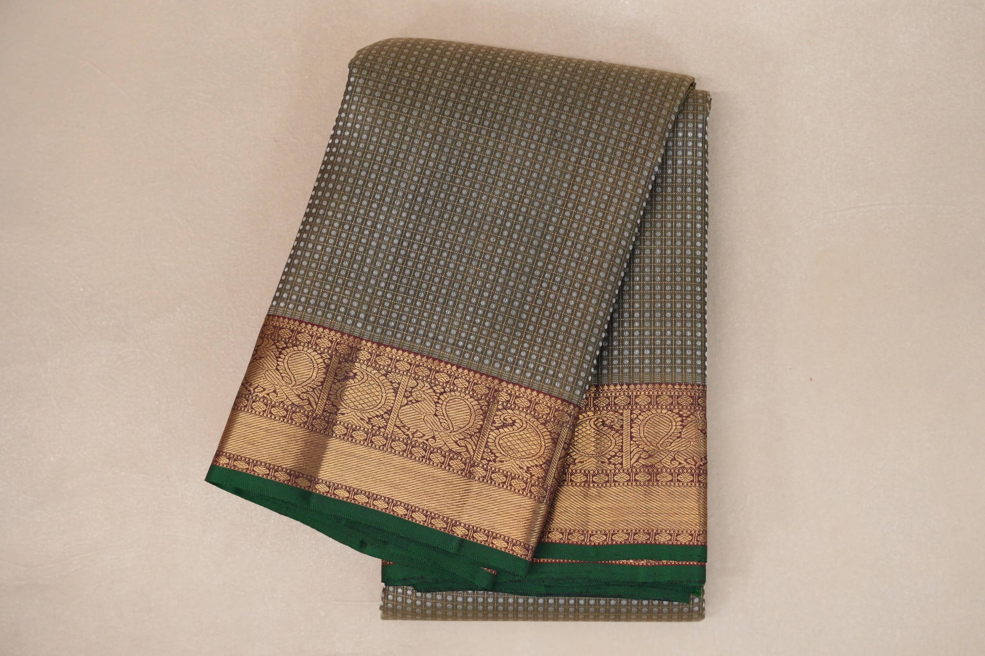 folded Sage Green Heirloom Kanjivaram Silk Saree 