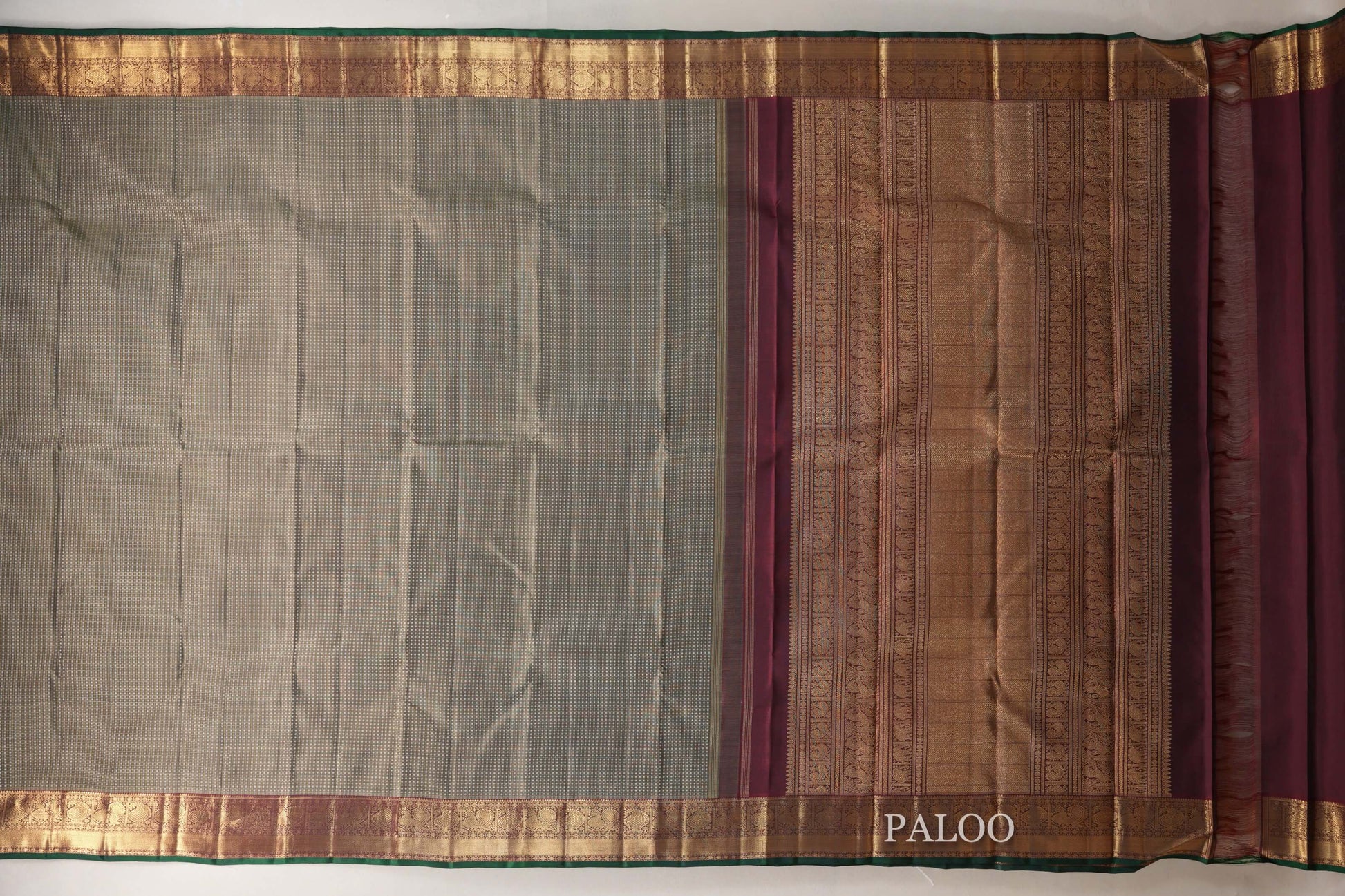 Sage Green Heirloom Kanjivaram Silk Saree  paloo