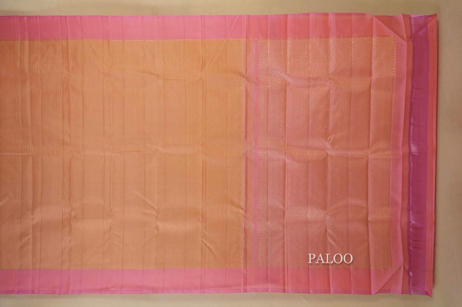Peach Pink Kanjivaram Silk Saree paloo
