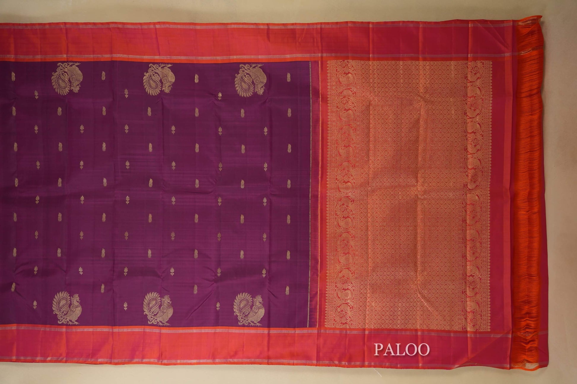magenta kanchipuram silk saree paloo