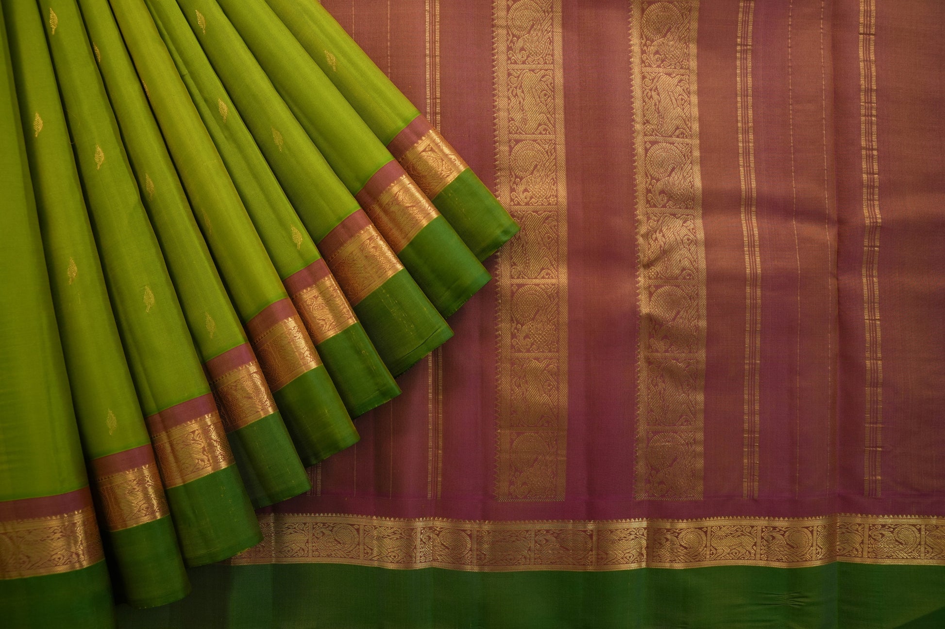 Parrot green kanchipuram silk saree