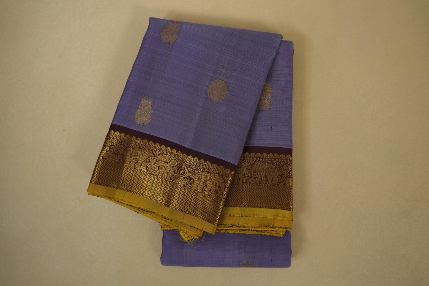 Lavender with Brown Borders Kanjivaram Silk Saree 