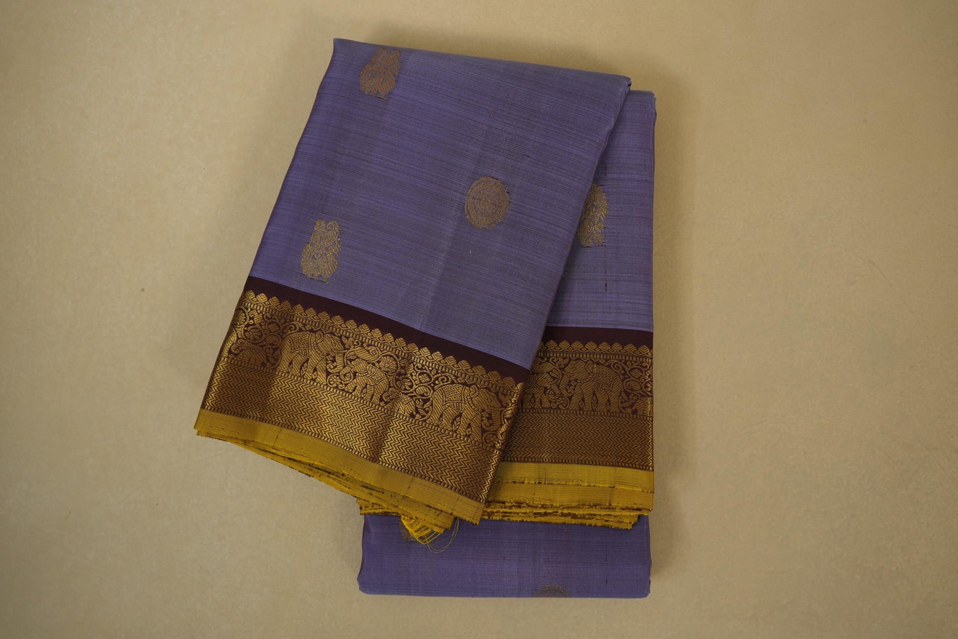 Lavender with Brown Borders Kanjivaram Silk Saree 