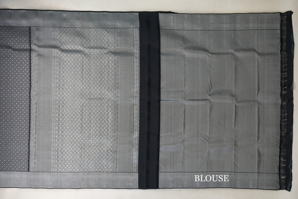 Jet Black Kanjivaram Silk Saree by Tharakaram PSTK040175