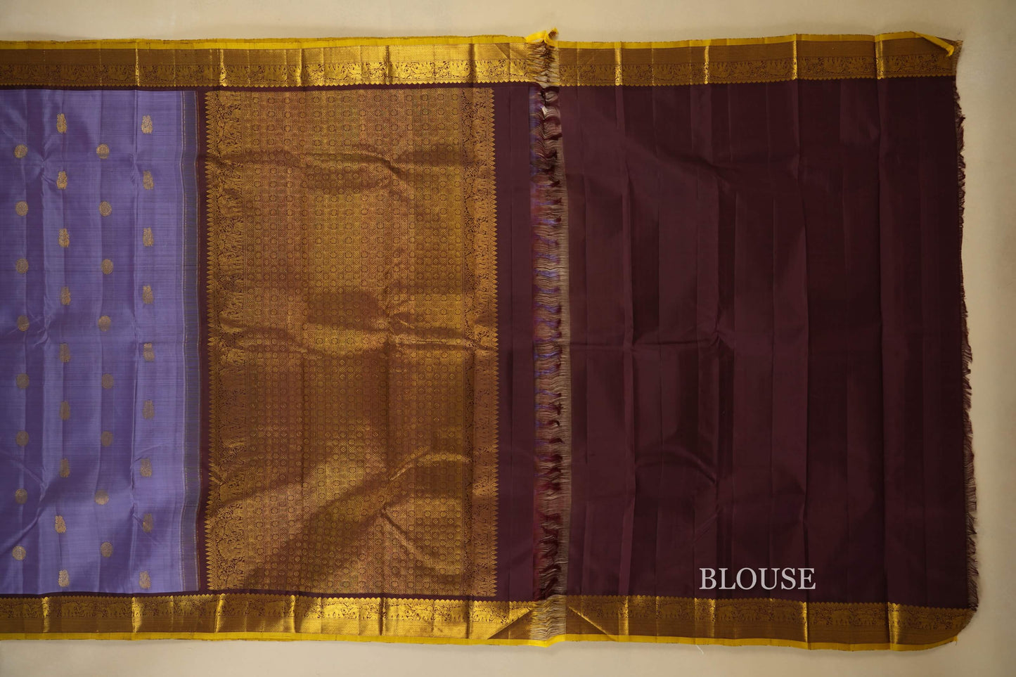 Lavender with Brown Borders Kanjivaram Silk Saree blouse