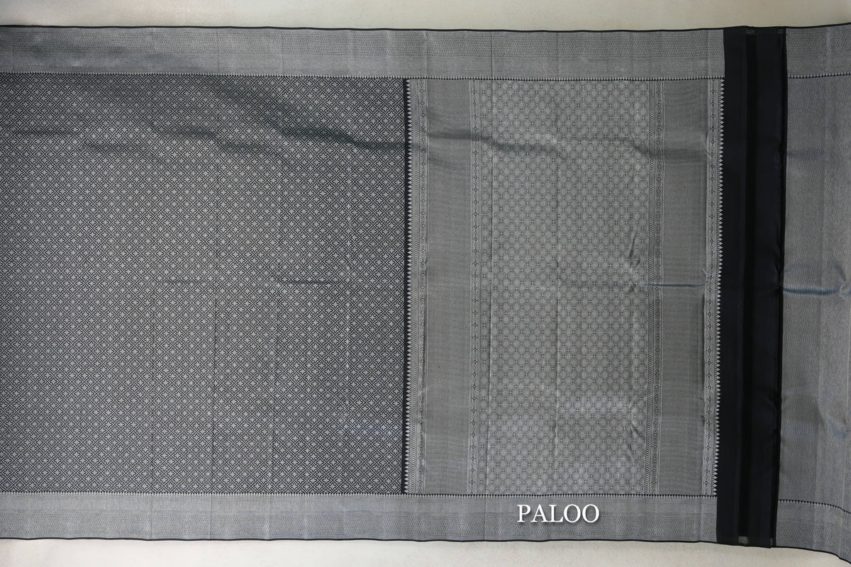 Jet Black Kanjivaram Silk Saree by Tharakaram PSTK040175