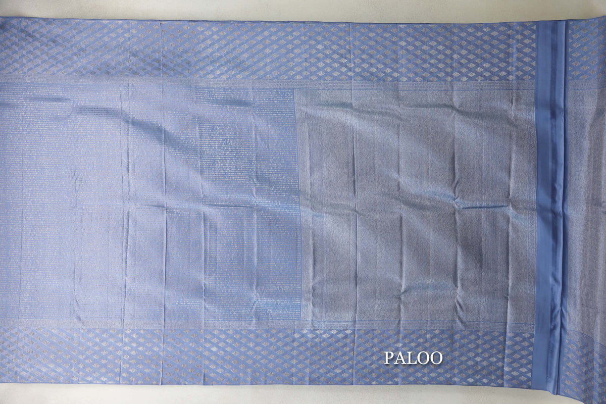 Grey Blue Kanjivaram Silk Saree by Tharakaram PSTK040176