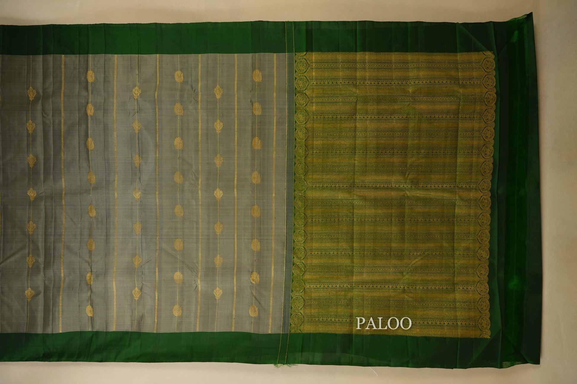 Grey Kanjivaram Silk Saree paloo