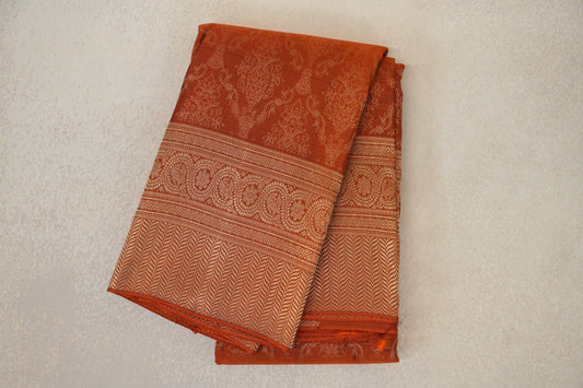 Rust Orange Kanjivaram Silk Saree by Tharakaram PSTK040177