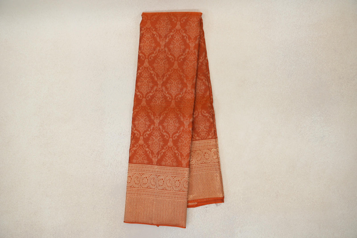 Rust Orange Kanjivaram Silk Saree by Tharakaram PSTK040177