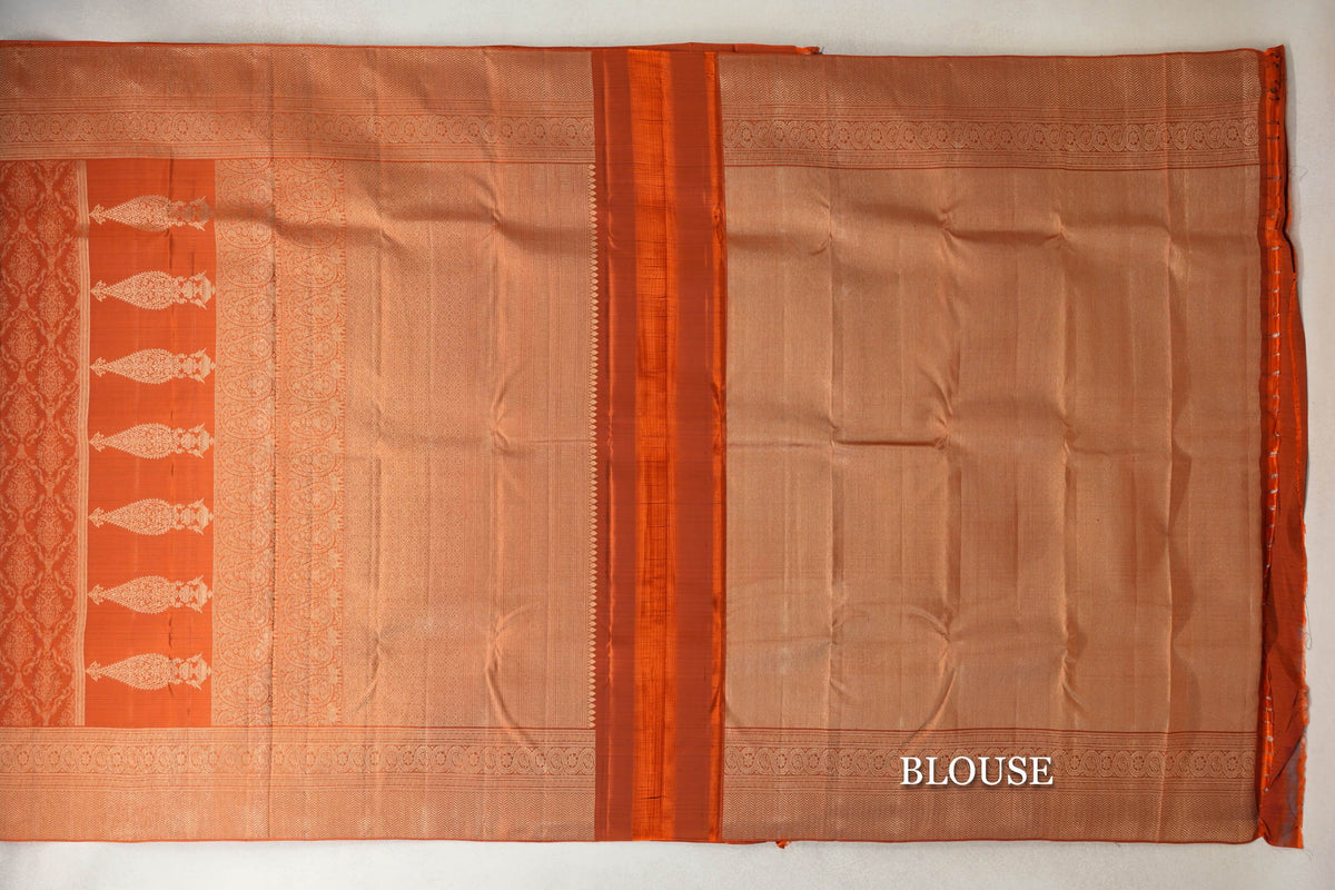 Rust Orange Kanjivaram Silk Saree by Tharakaram PSTK040177