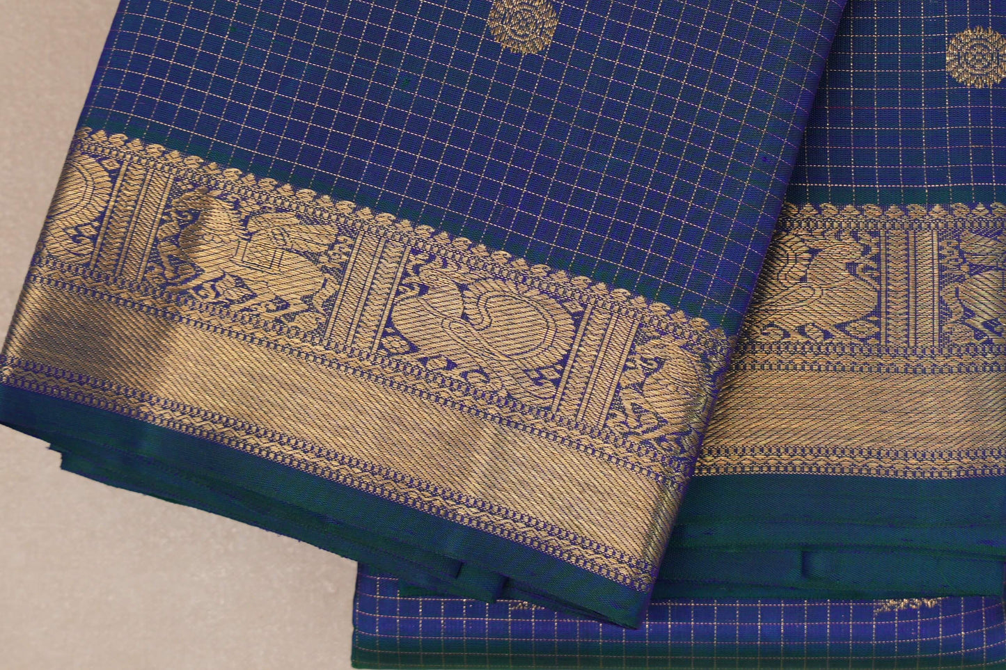 Peacock Blue Borders Heirloom Kanjivaram Silk Saree border zoom